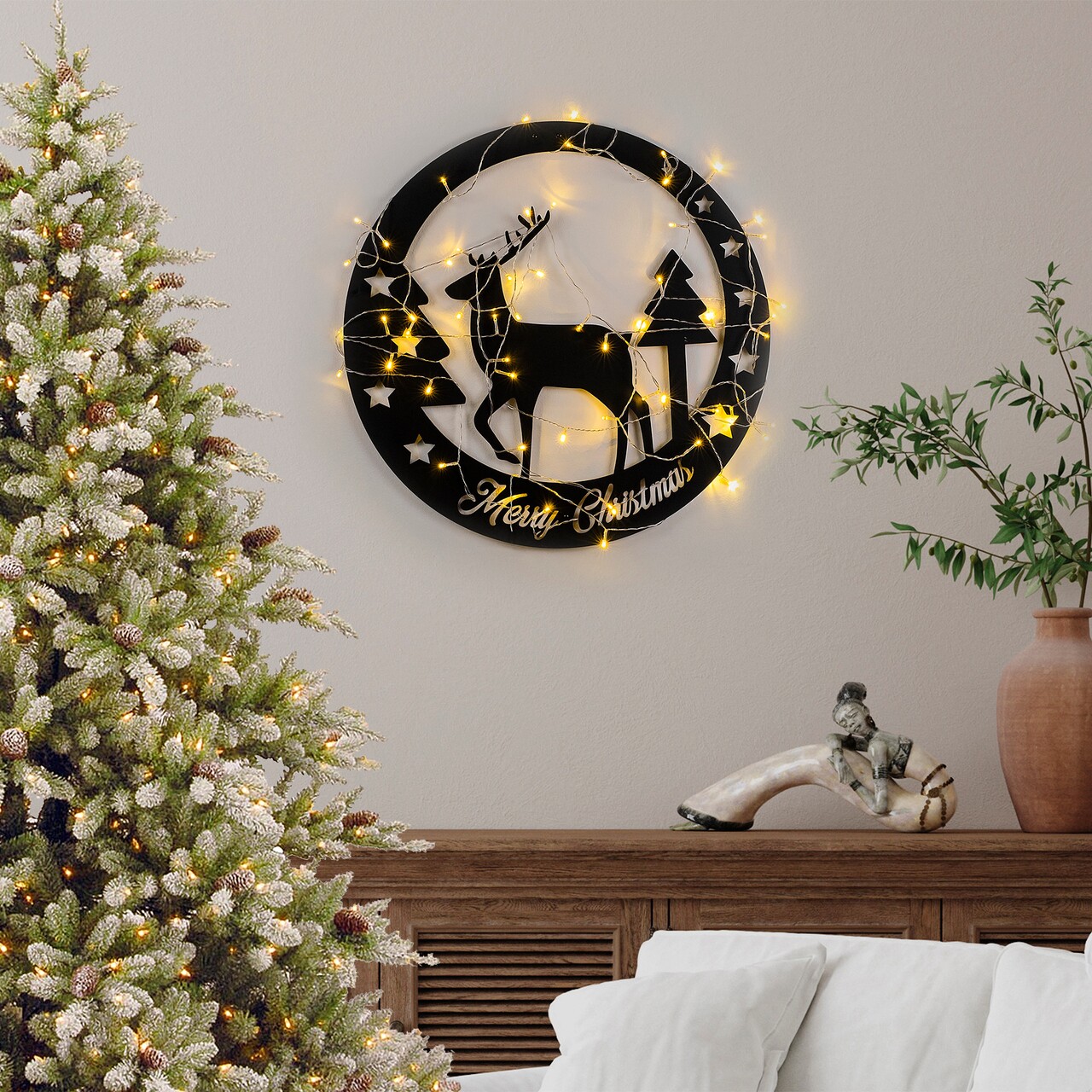 Decoratiune de luminoasa XMASBLACK-032, Tanelorn, 60x60 cm, metal, negru - imagine 7